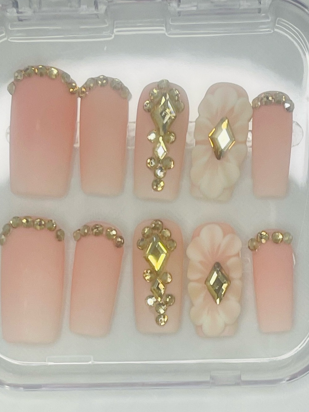 Luxury Pink Handmade Press-On Nail Set with Gold Accents